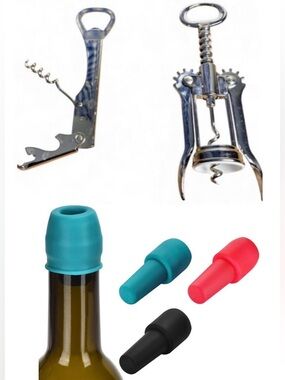 Wine Accessory Bundle Corkscrews & Silicone Bottle Stoppers 5 Piece Set